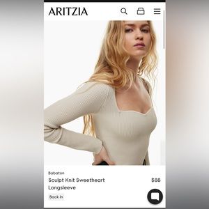 aritzia sculpt knit sweetheart sweater 
Matte pearl color
